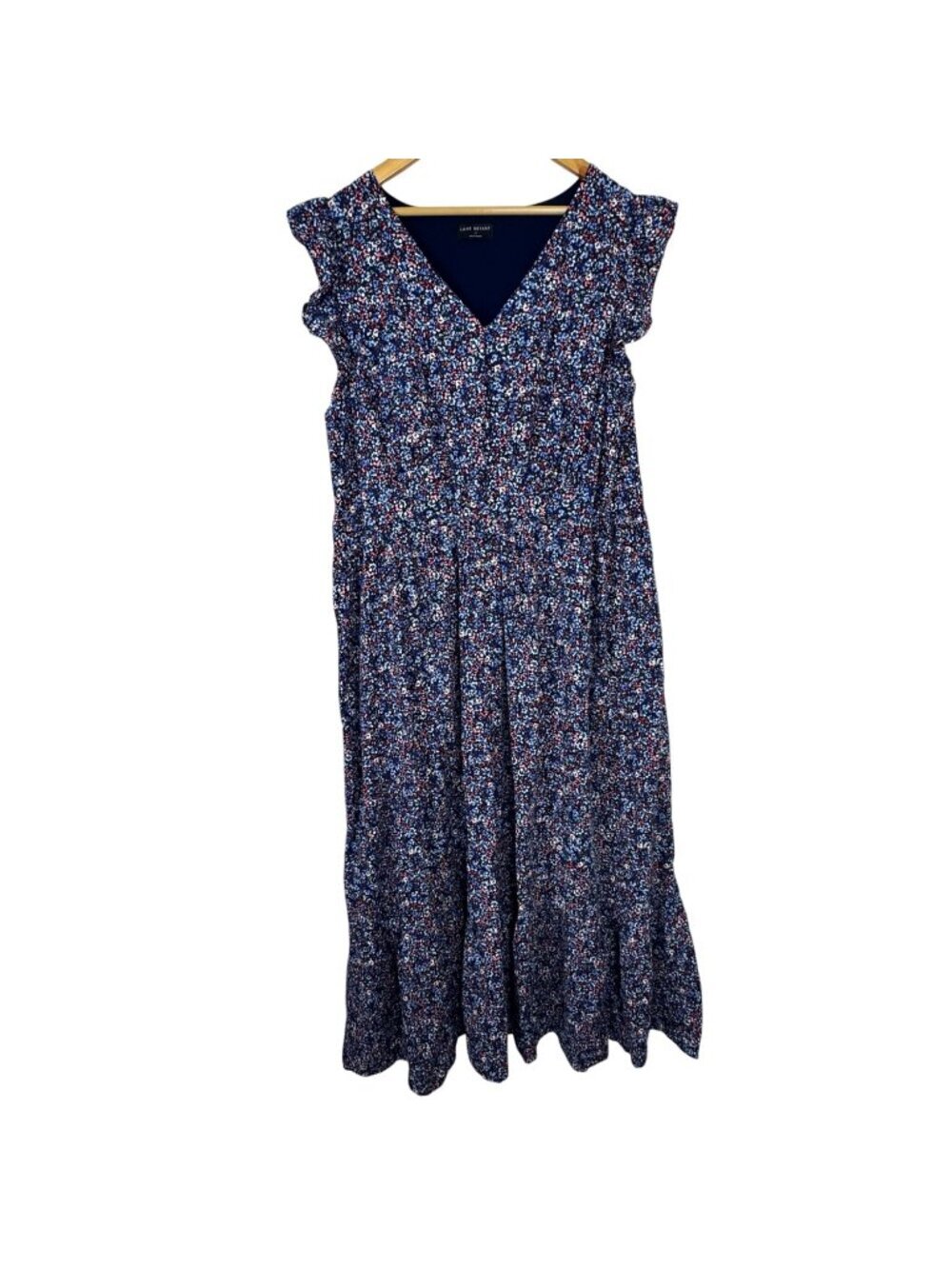 Lane Bryant Floral Tiered Maxi Dress Plus Size 22 100% Cotton Cottagecore Navy